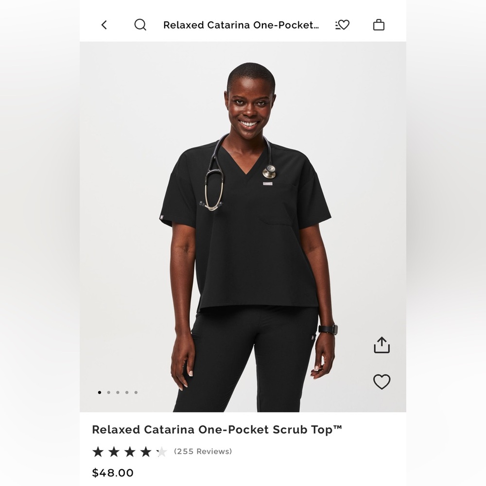 relaxed catarina figs black scrub top